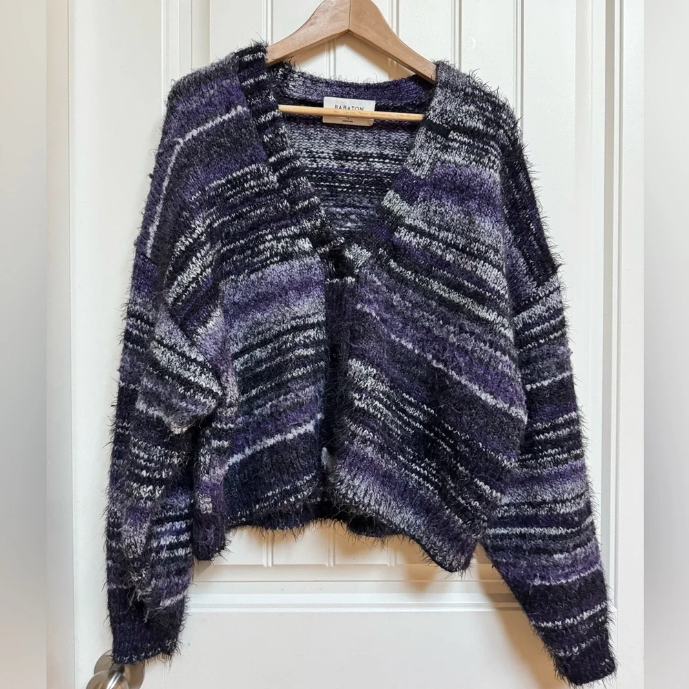 Babaton Donaldson Purple Açai Alpaca Wool Blend Oversized Fluffy Cardigan Size S - Picture 1 of 6